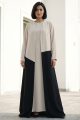 عباية كريب فاخر أوف وايت مع أسود 010134