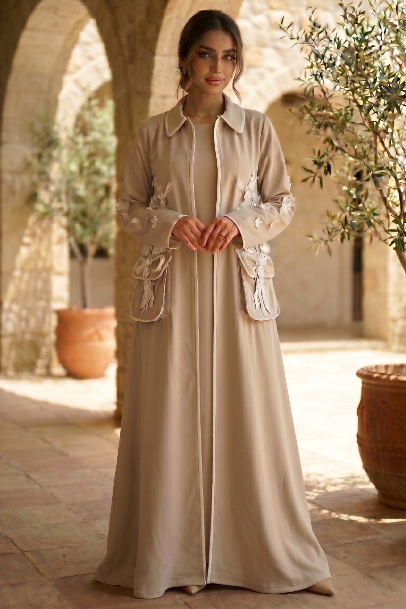 Abaya luxury linen beige color 010137