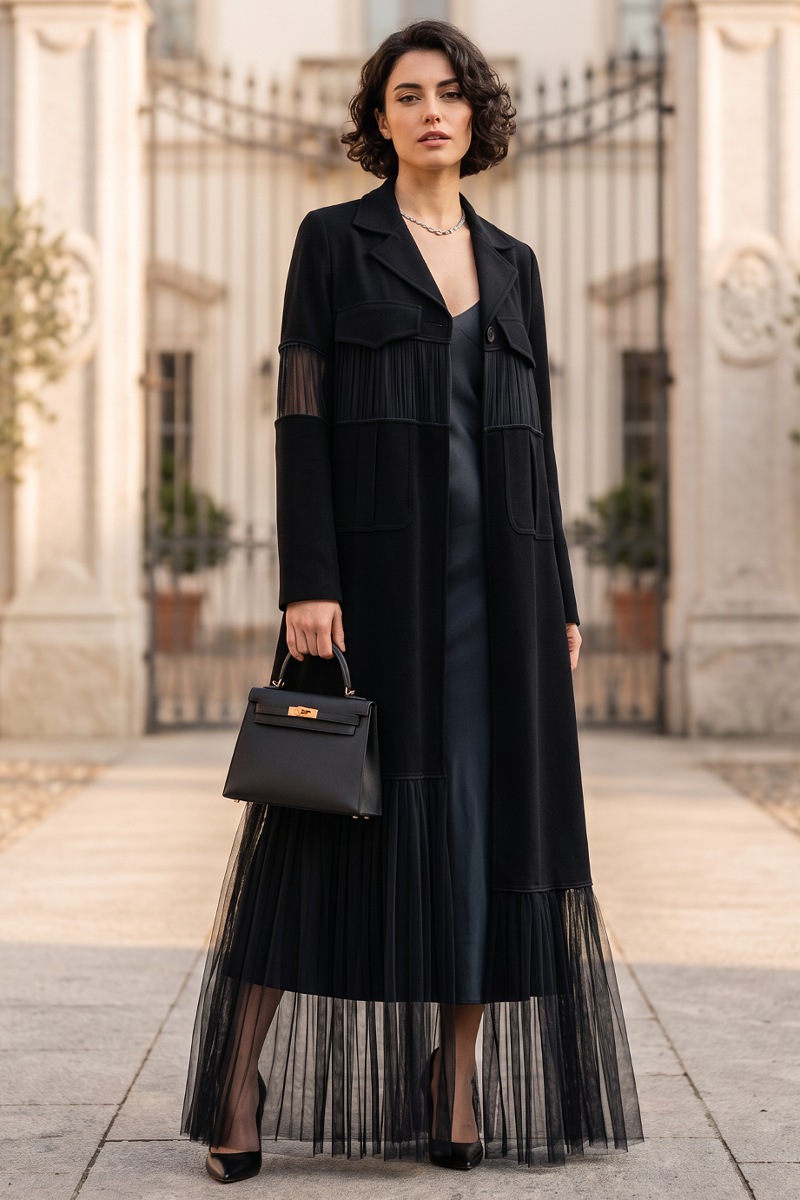 Abaya black Crepe and Tafta 01014