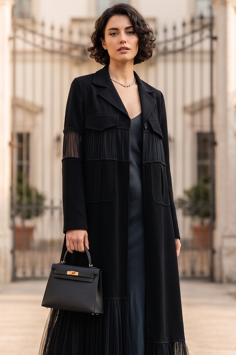 Abaya black Crepe and Tafta 01014
