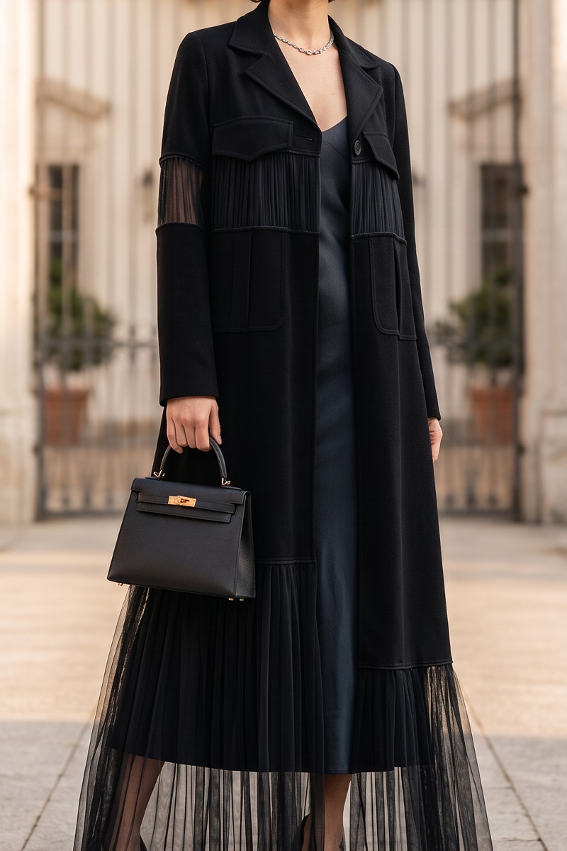 Abaya black Crepe and Tafta 01014