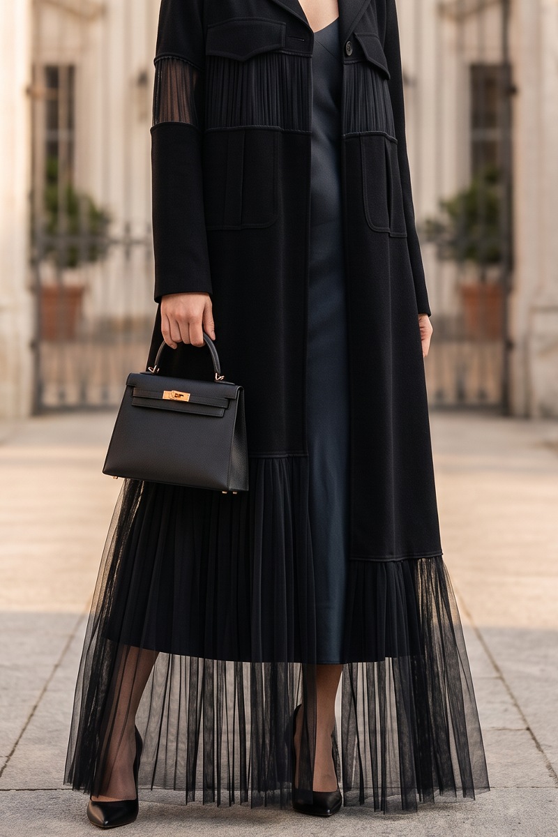 Abaya black Crepe and Tafta 01014