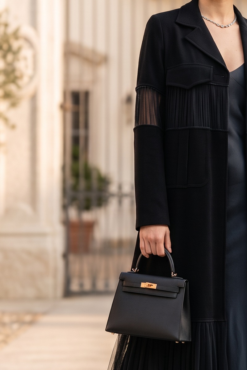 Abaya black Crepe and Tafta 01014