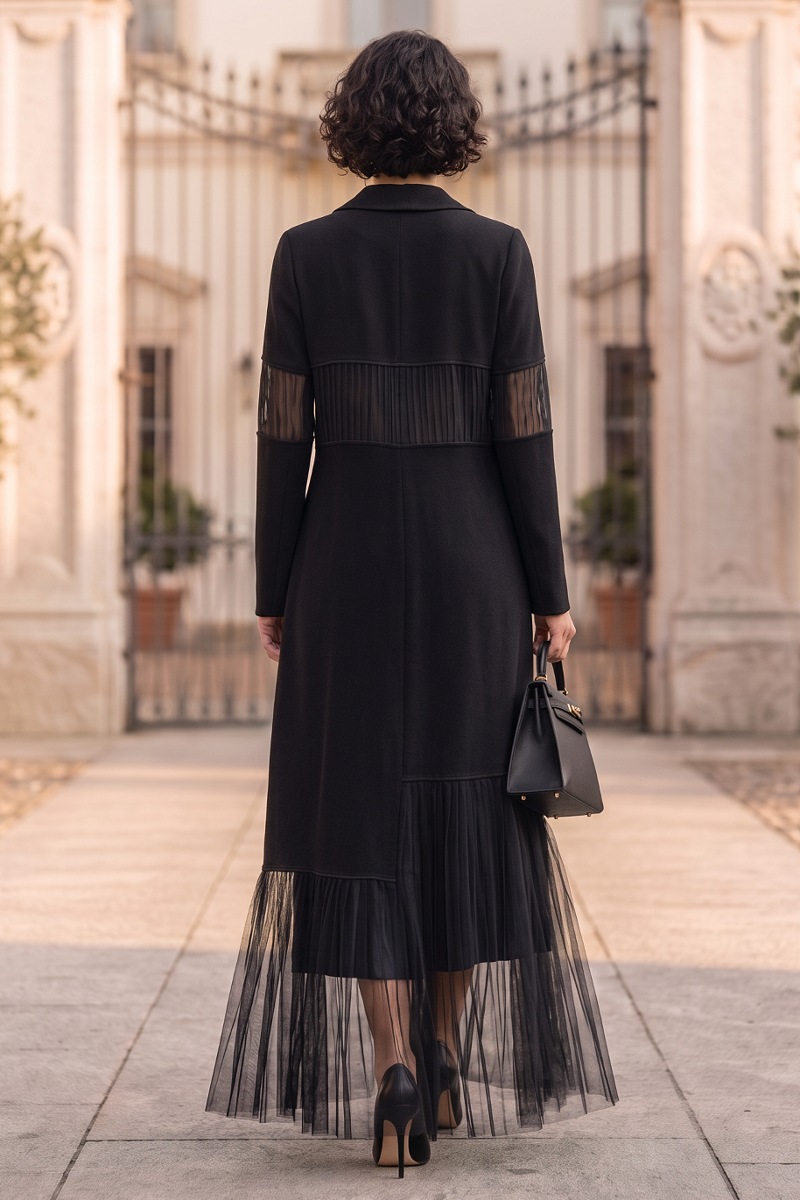 Abaya black Crepe and Tafta 01014
