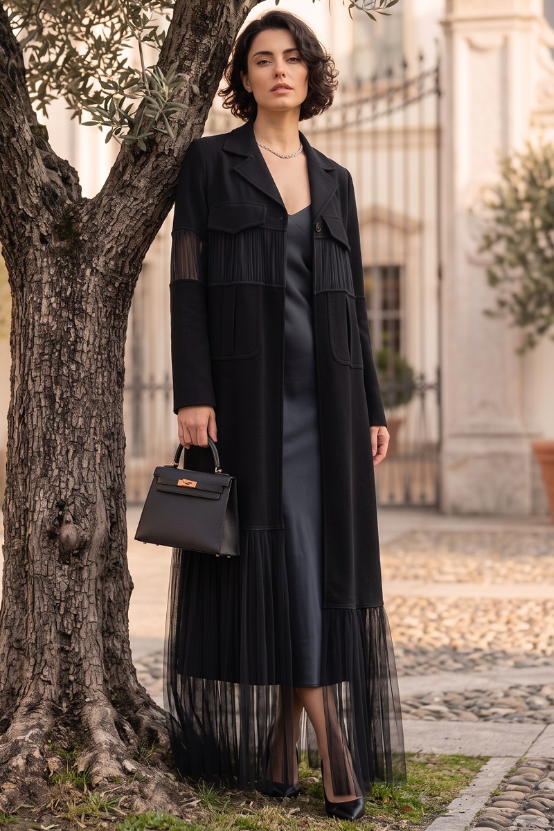 Abaya black Crepe and Tafta 01014