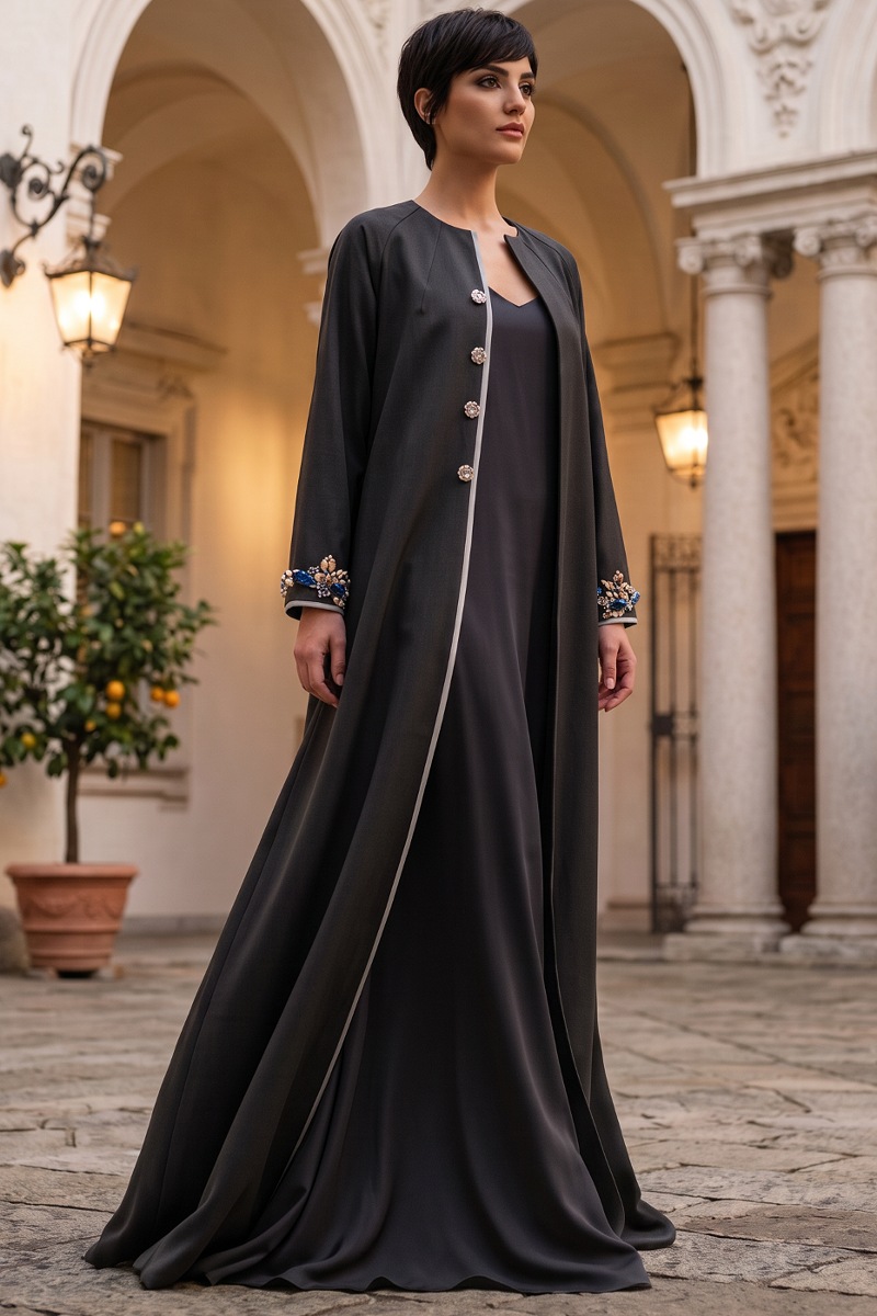 Abaya taffeta dark grey wooden color 010165