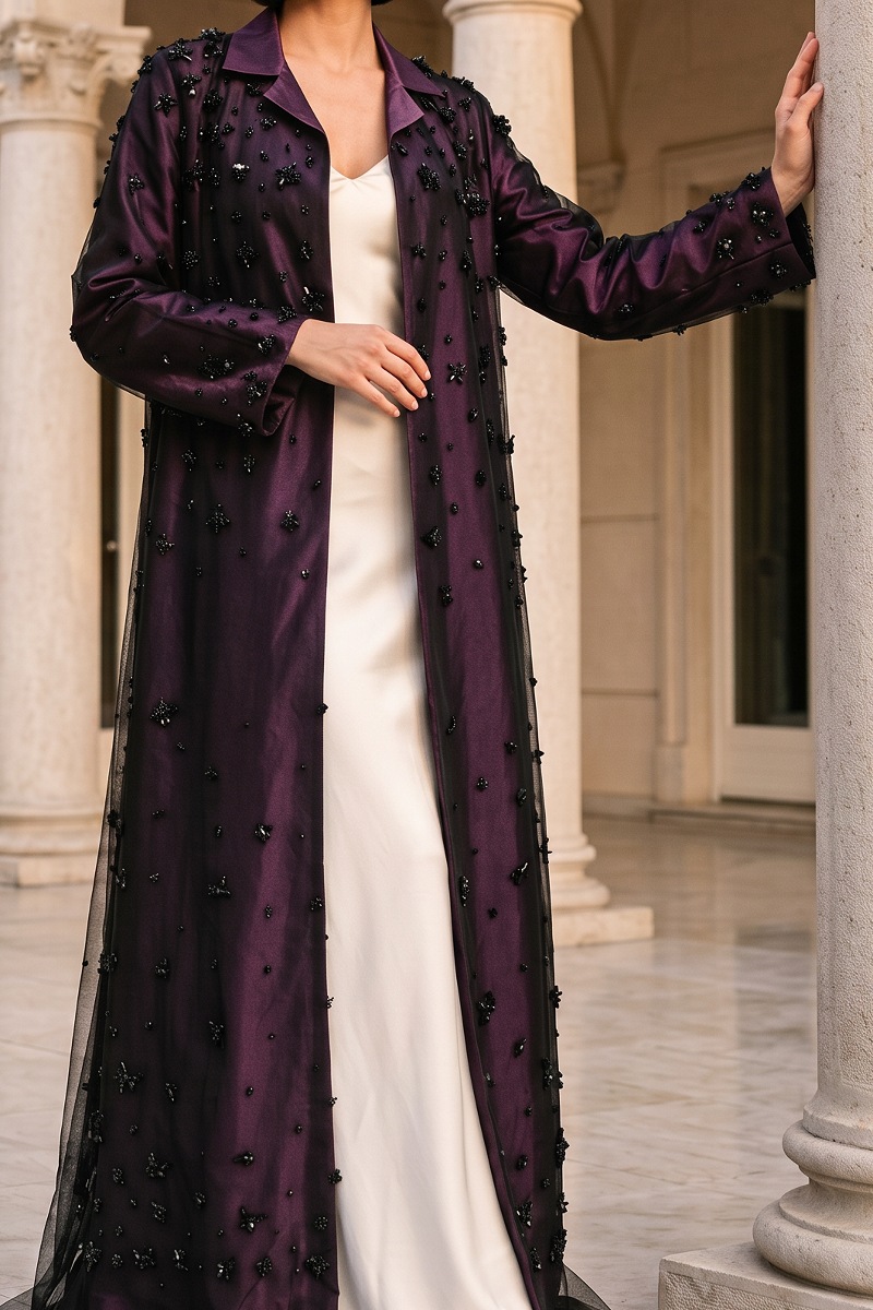 Abaya taffeta marron color with black mesh 010154