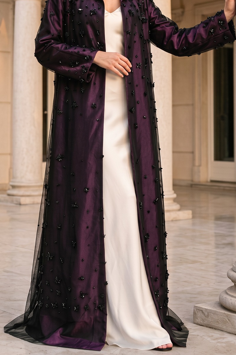 Abaya taffeta marron color with black mesh 010154
