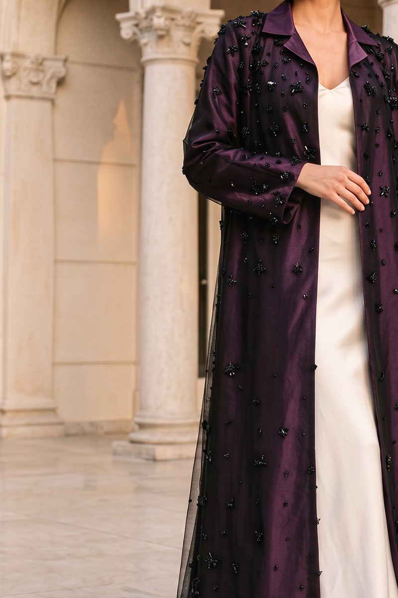 Abaya taffeta marron color with black mesh 010154