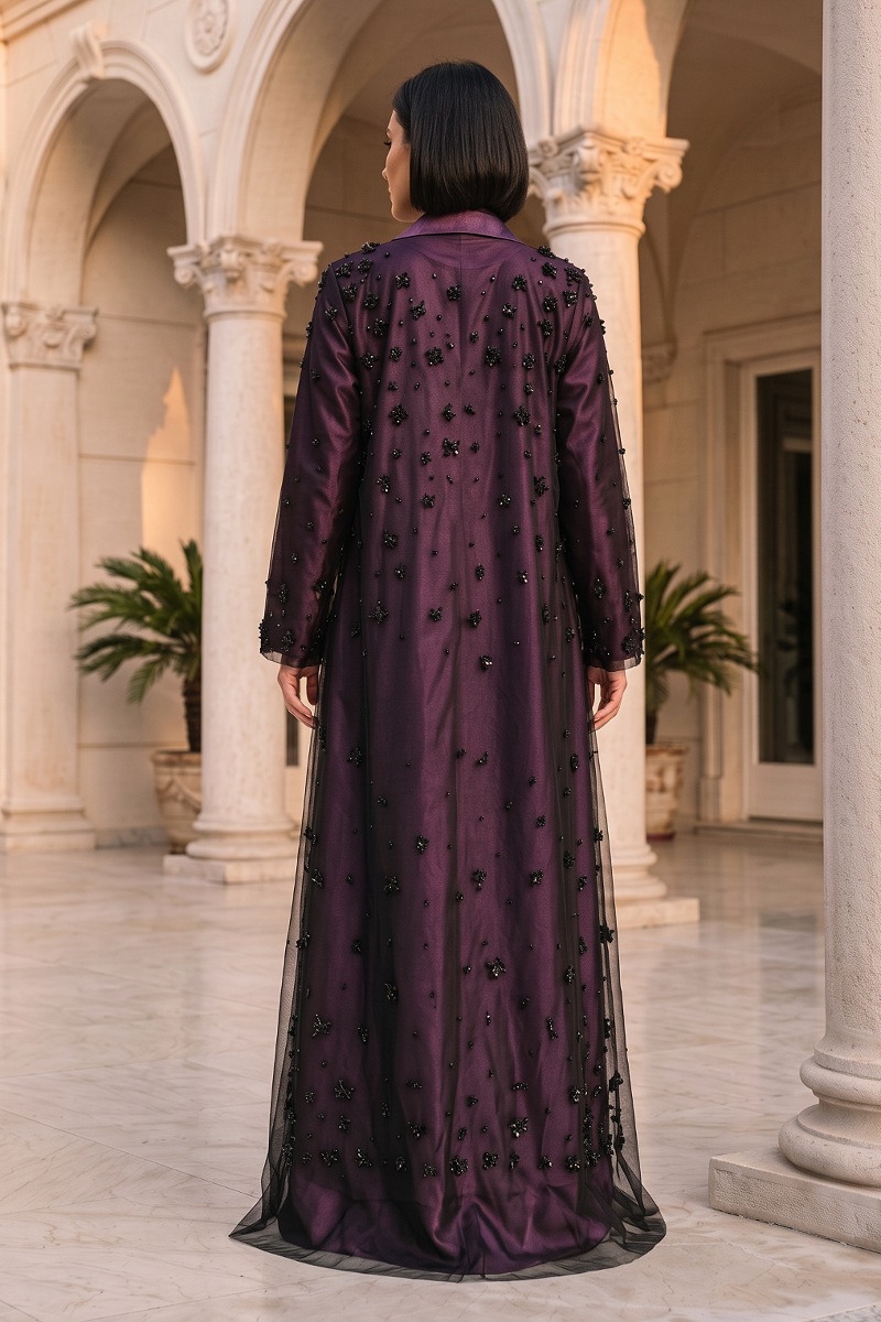 Abaya taffeta marron color with black mesh 010154