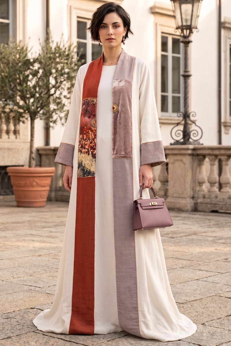Abaya white luxury linen with jaqar 010136