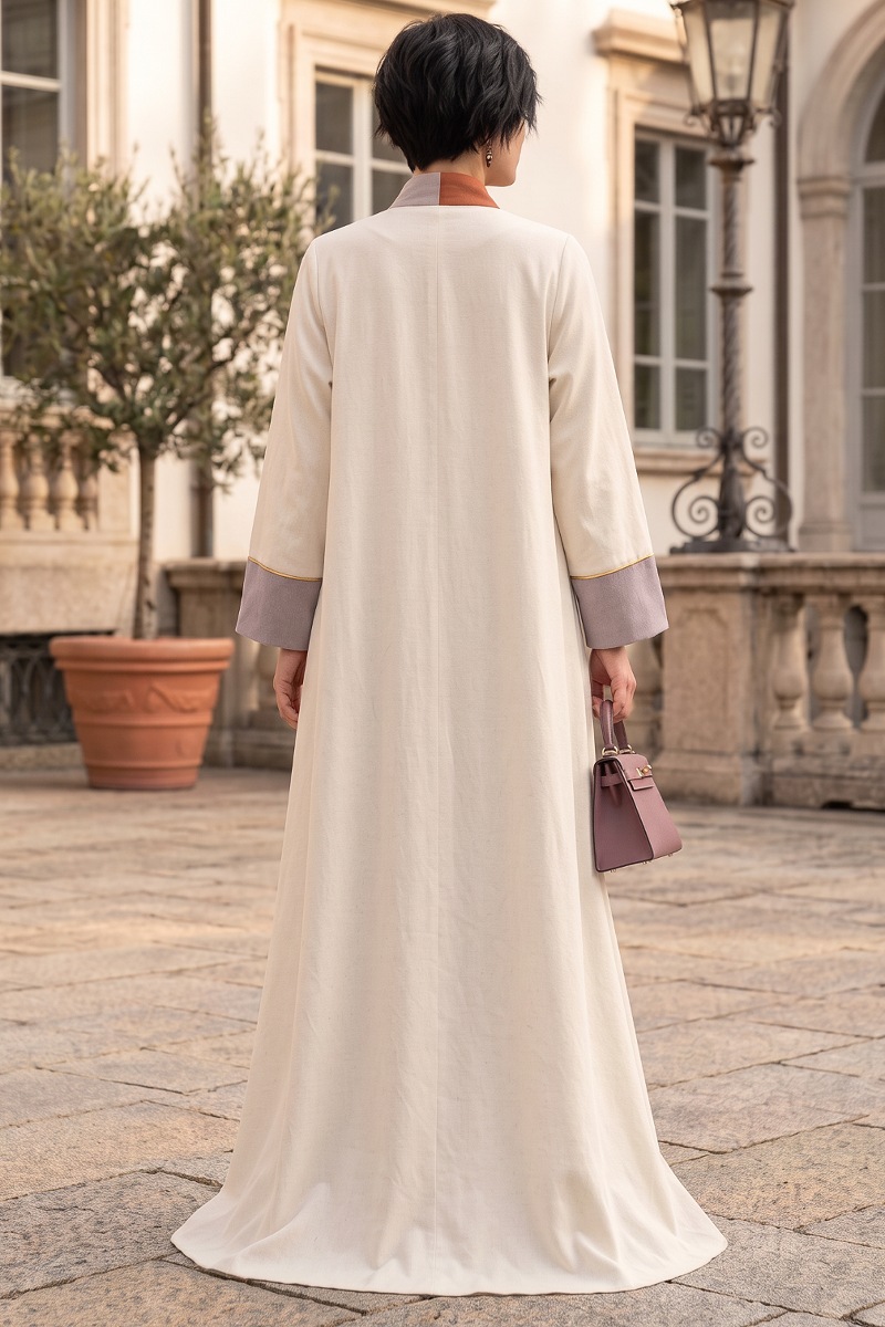 Abaya white luxury linen with jaqar 010136