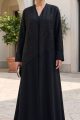 عباية كريب أسود قاتم مع جاكار منقوش بأناقة 01019