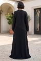 عباية كريب أسود قاتم مع جاكار منقوش بأناقة 01019