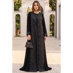 عباية كريب أسود فاخر يونيك و جاكار مطبوع موديل 098