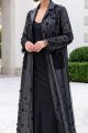  Abaya luxury black taffeta and mesh 010148
