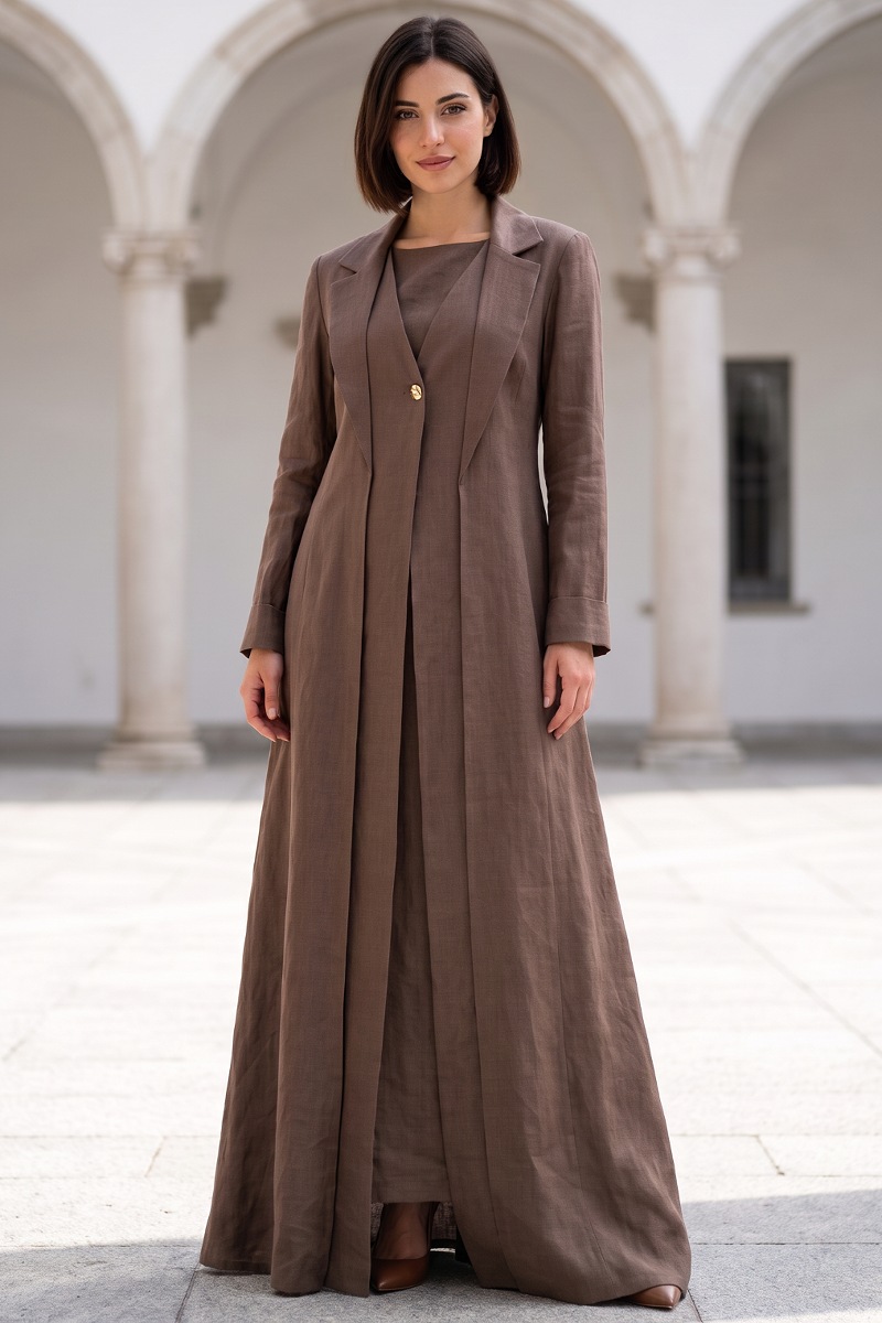 Abaya linen calm brown color 01084