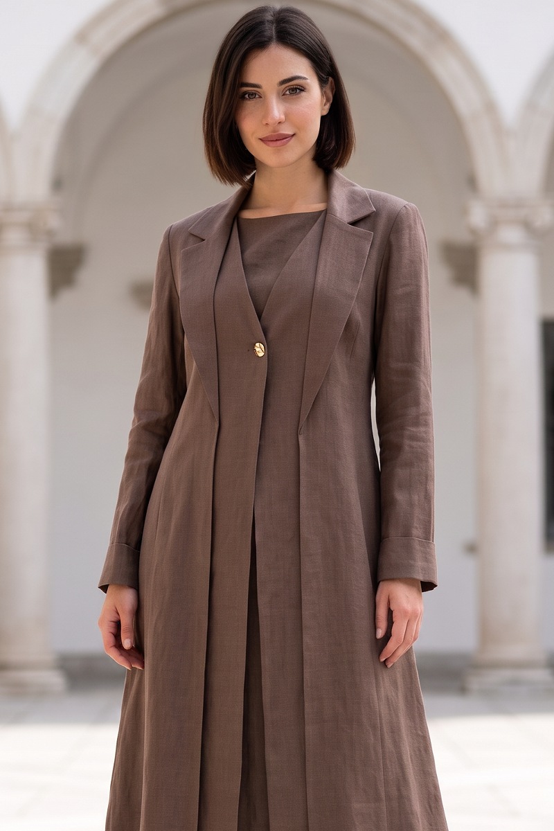 Abaya linen calm brown color 01084