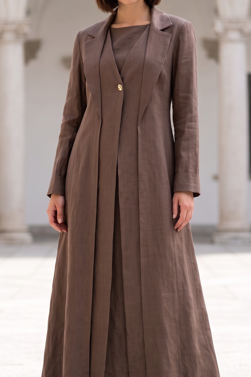 Abaya linen calm brown color 01084