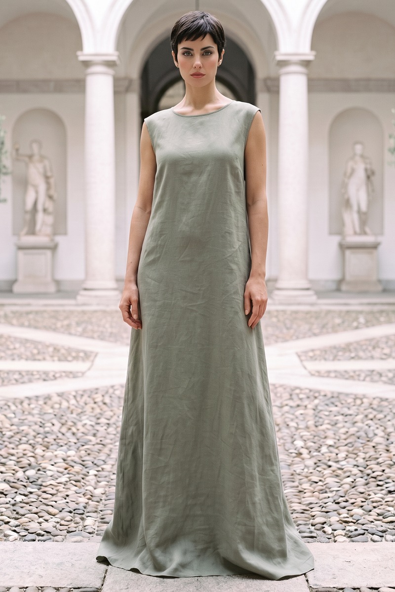  Abaya linen calm olive green color 010151