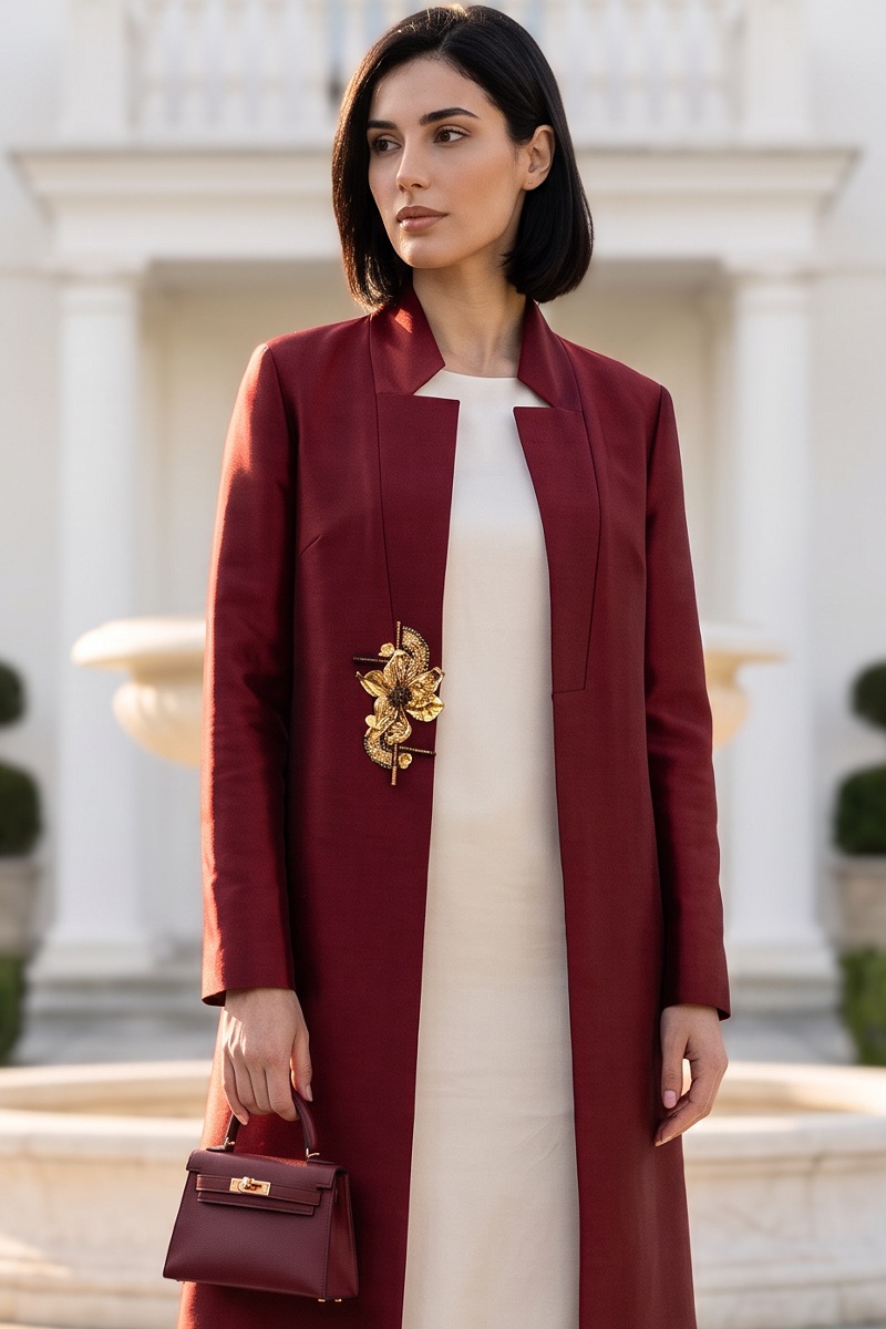 Abaya premium high quality taffeta in rich color of burgundy 010159