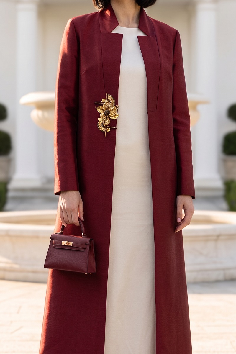 Abaya premium high quality taffeta in rich color of burgundy 010159