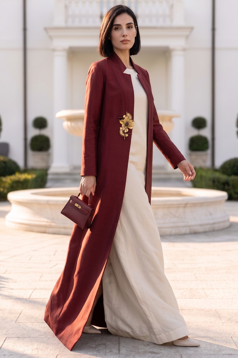 Abaya premium high quality taffeta in rich color of burgundy 010159