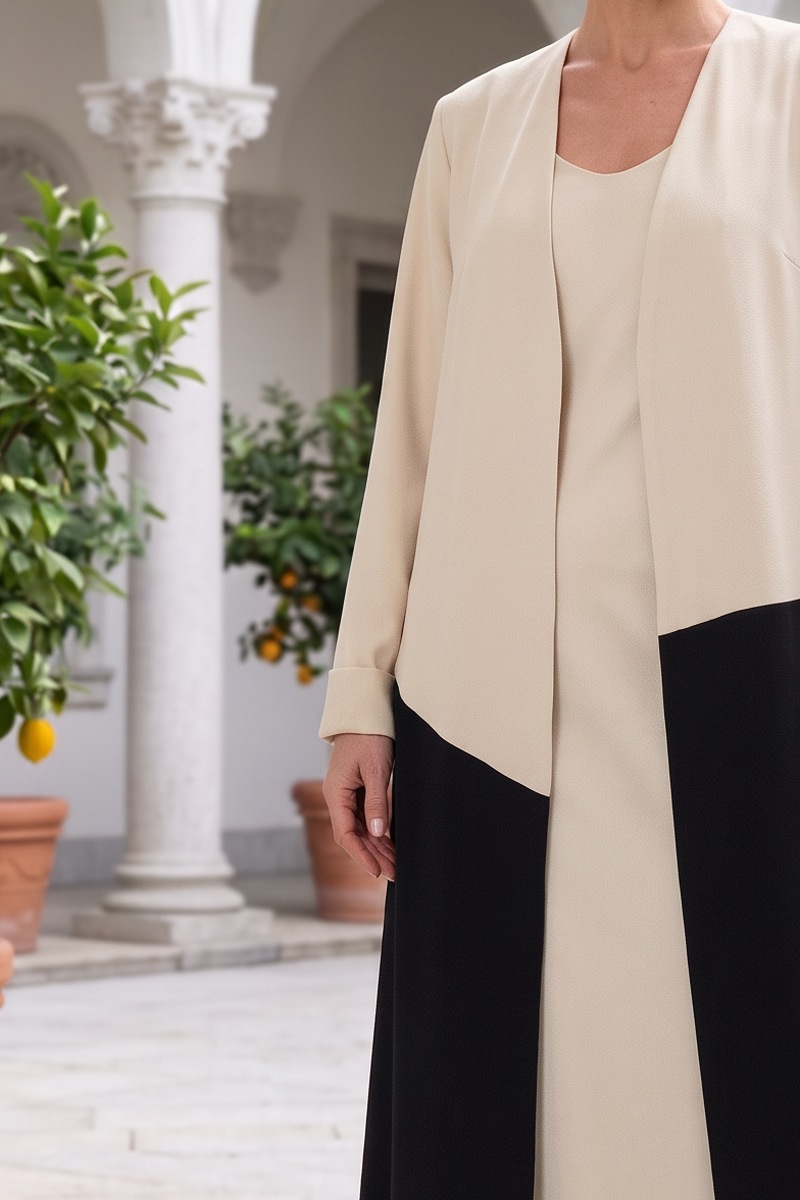 Abaya crepe luxury off-white and black 010134