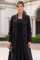 Abaya luxury matt black linen 010149 Abaya luxury matt black linen 010149