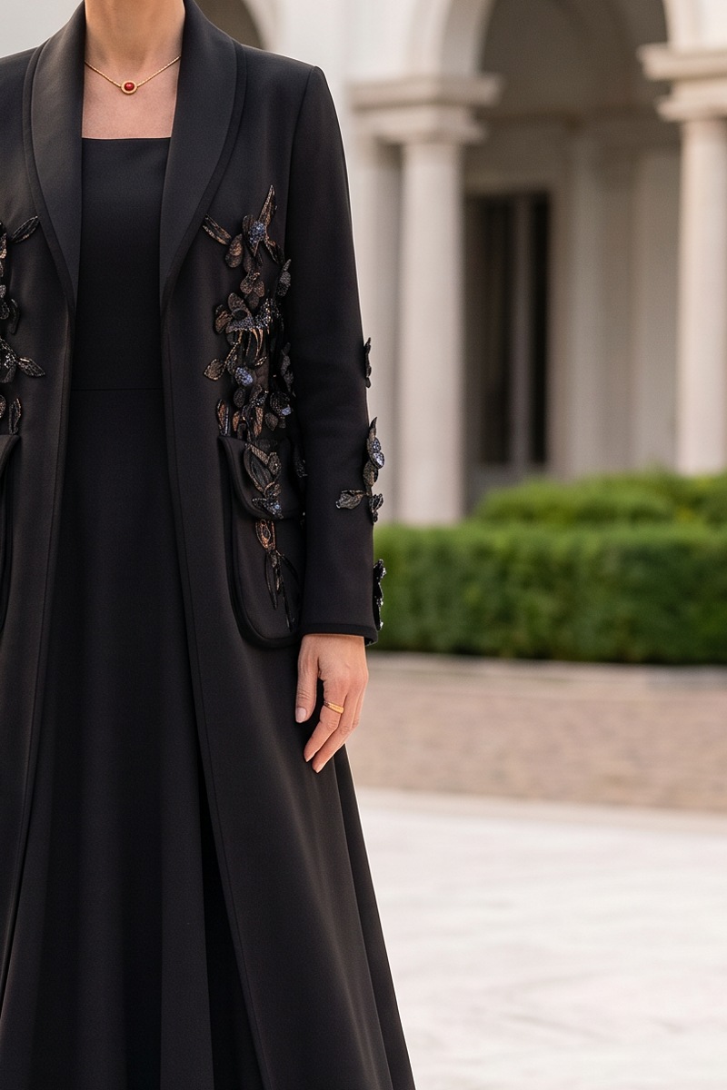 Abaya luxury matt black linen 010149