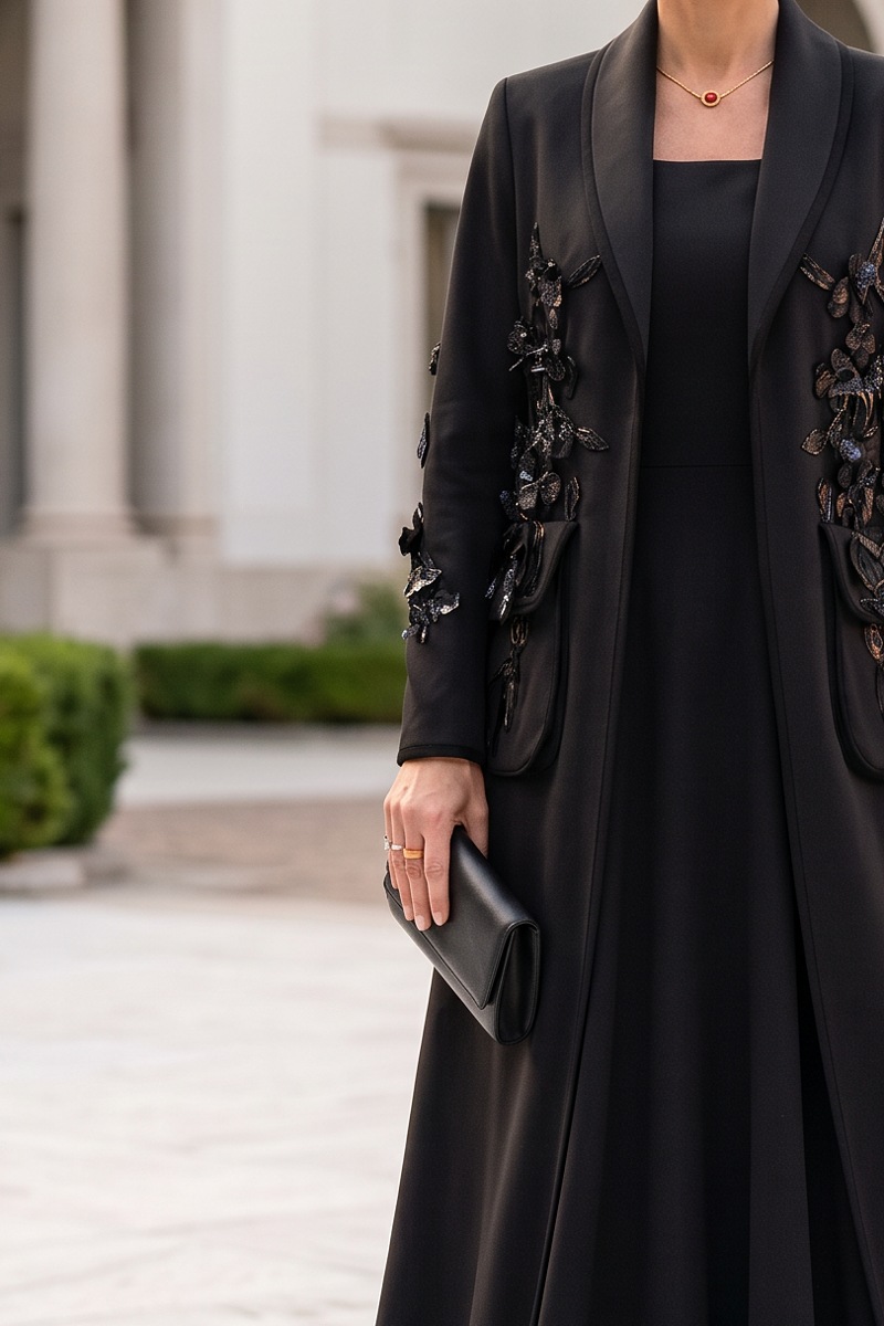 Abaya luxury matt black linen 010149