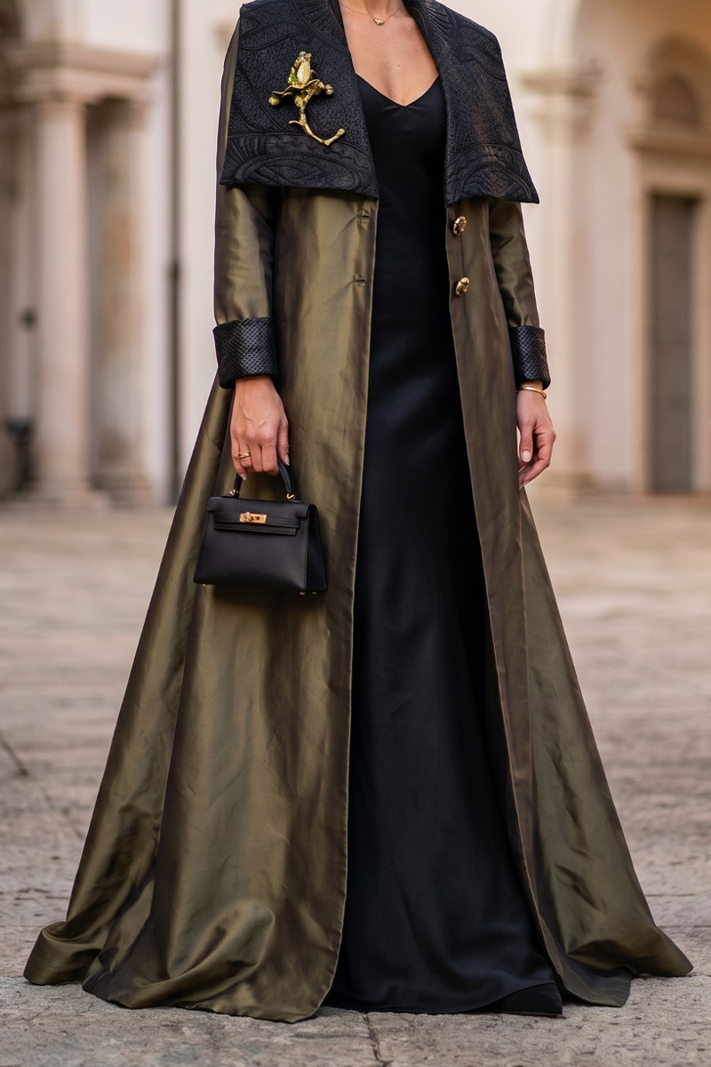 عباية تافتا لون أخضر زيتي 010171