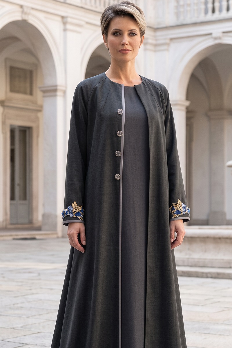 Abaya taffeta dark grey wooden color 010165