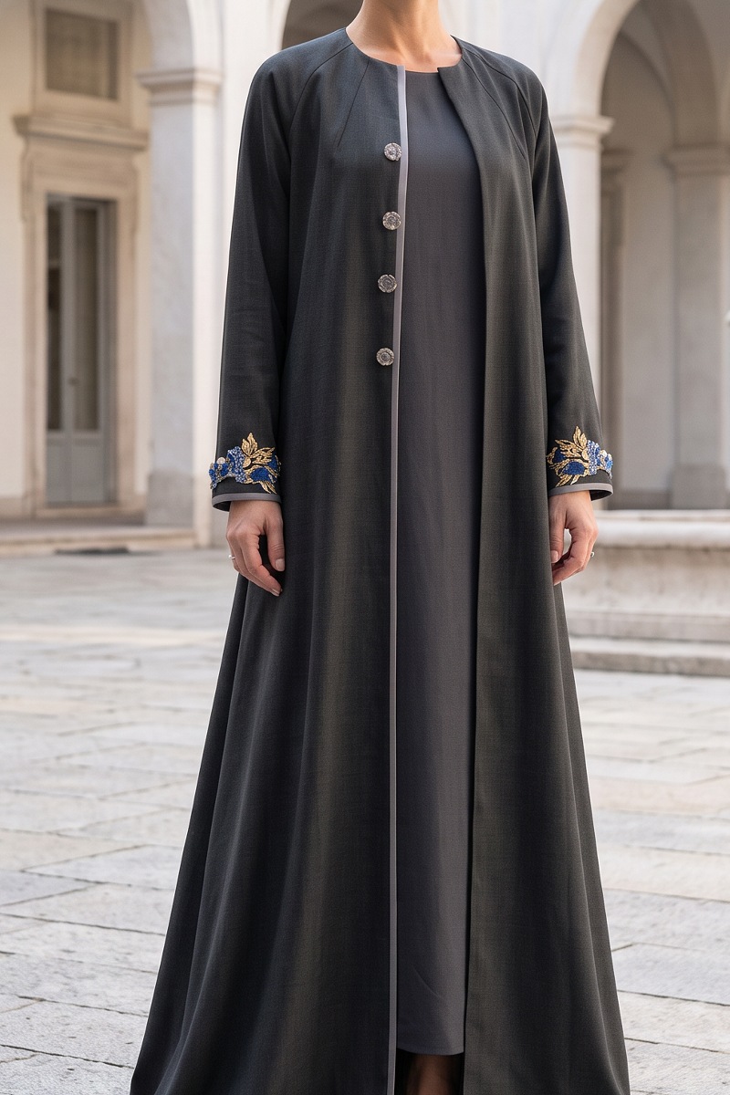 Abaya taffeta dark grey wooden color 010165