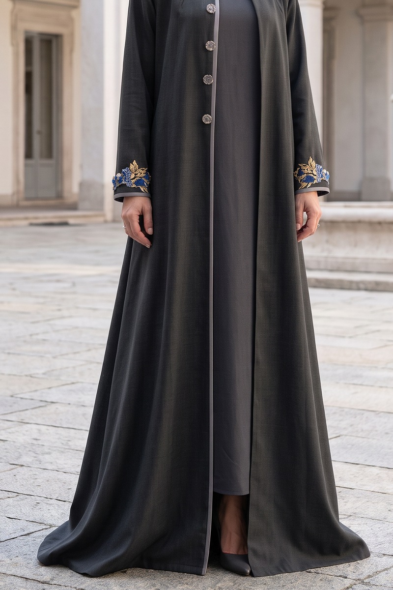 Abaya taffeta dark grey wooden color 010165