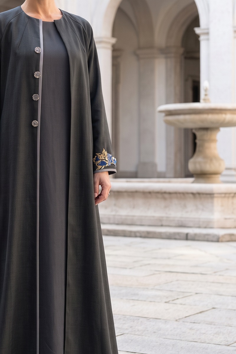 Abaya taffeta dark grey wooden color 010165