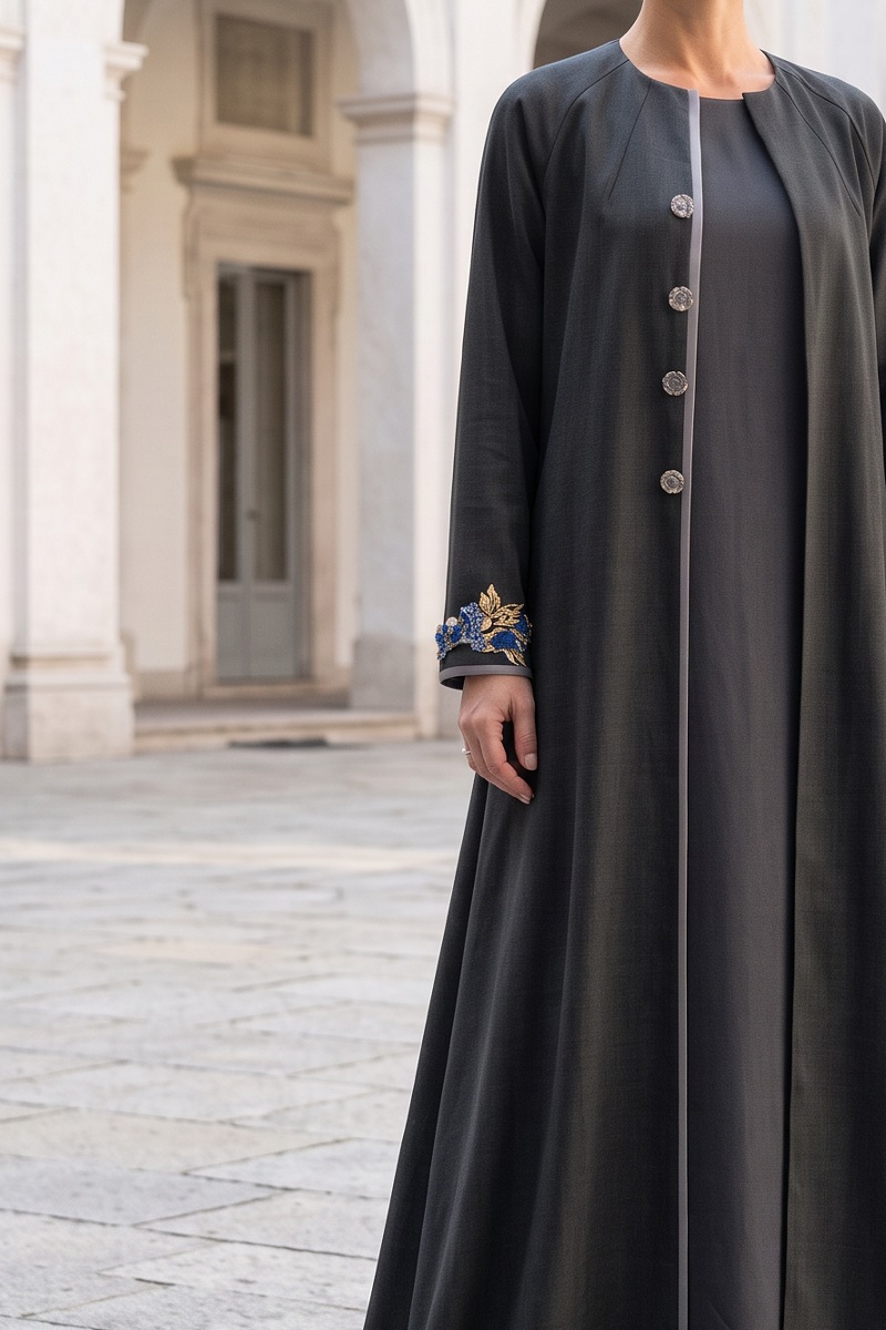 Abaya taffeta dark grey wooden color 010165