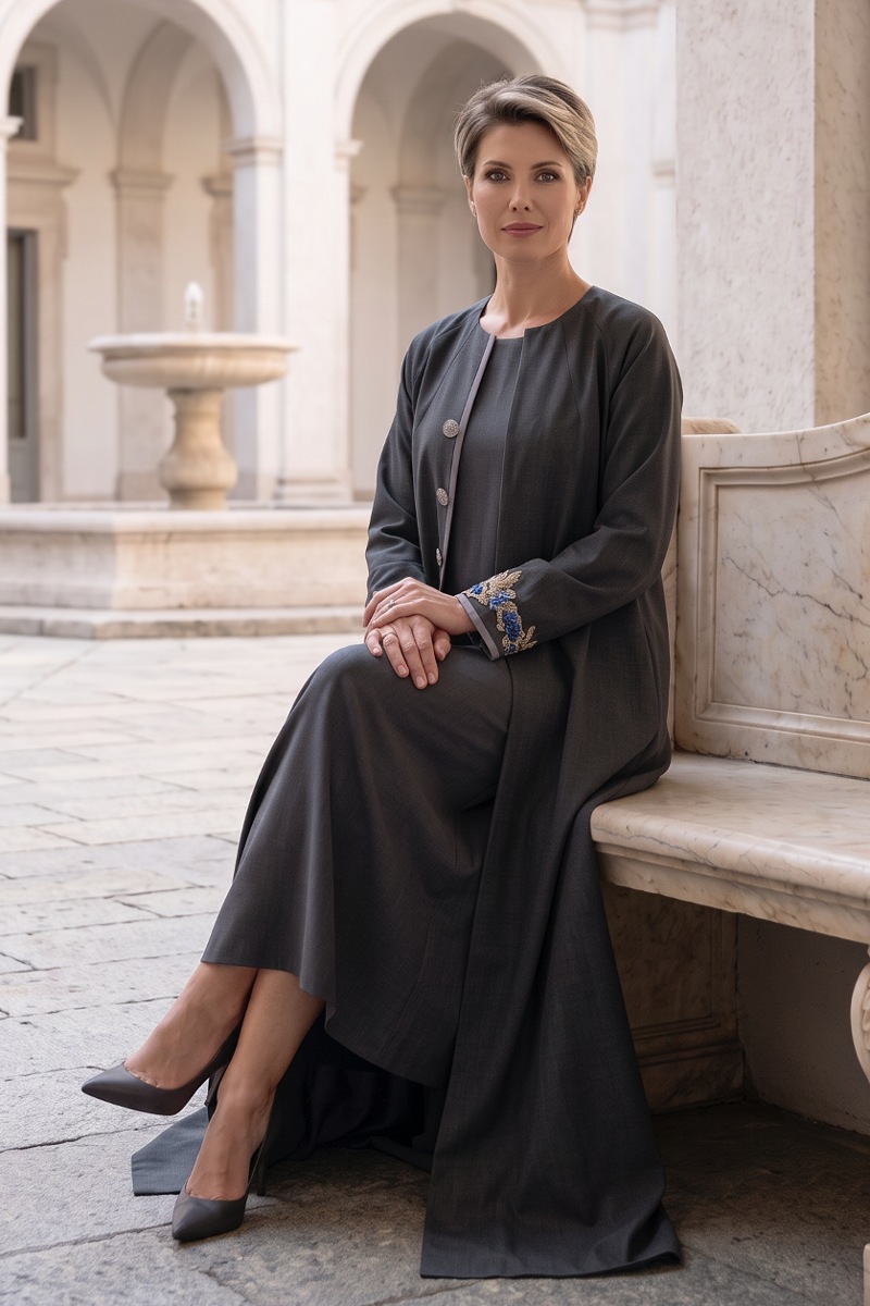 Abaya taffeta dark grey wooden color 010165