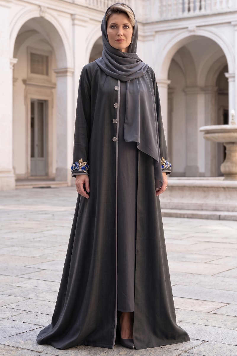 Abaya taffeta dark grey wooden color 010165