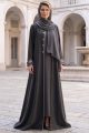 Abaya taffeta dark grey wooden color 010165