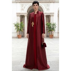 عباية من قماش التافتا الناعم بلون عنابي غني 010159
