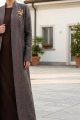 عباية من قماش الكتان بمزيج من درجات اللون الوردي الداكن والأخضر 010176