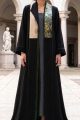 Abaya luxury black linen with jaqar 010135