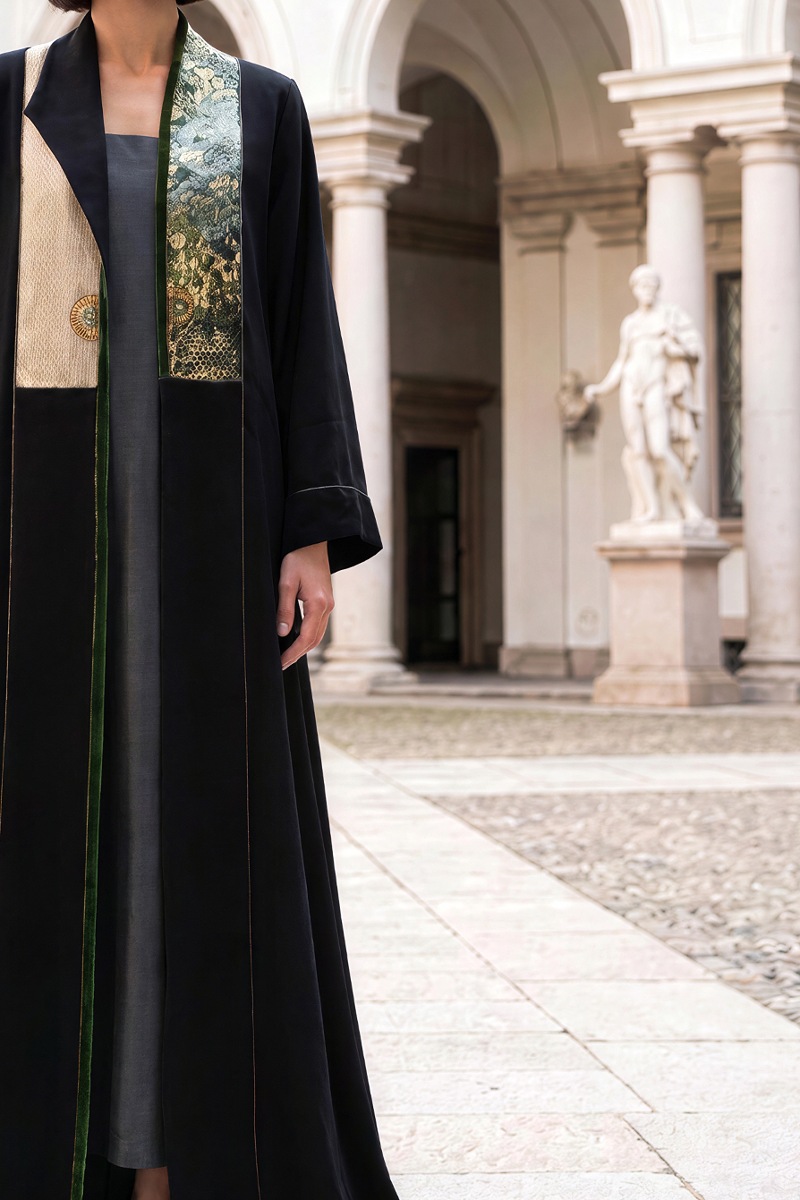 Abaya luxury black linen with jaqar 010135
