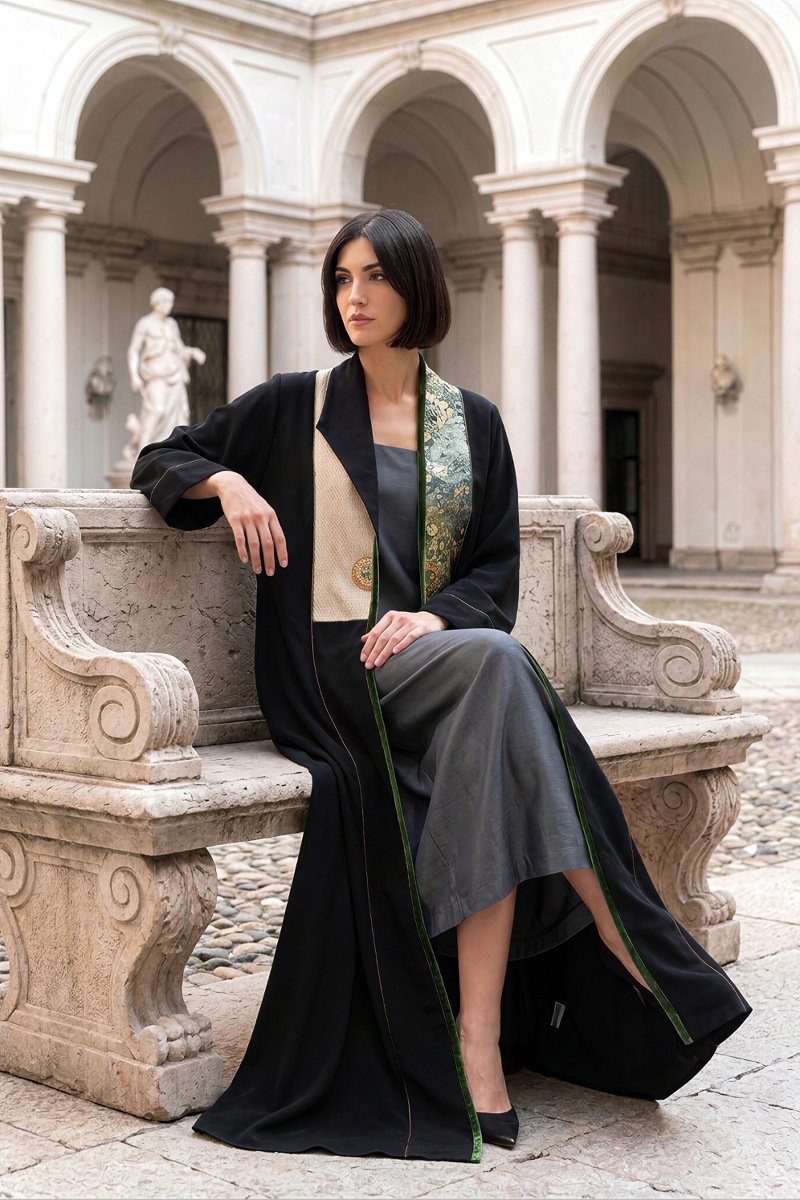 Abaya luxury black linen with jaqar 010135