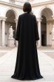 Abaya luxury black linen with jaqar 010135