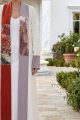 عباية كتان أبيض مائل لأوف وايت فاخر مع جاكار ومخمل خفيف 010136