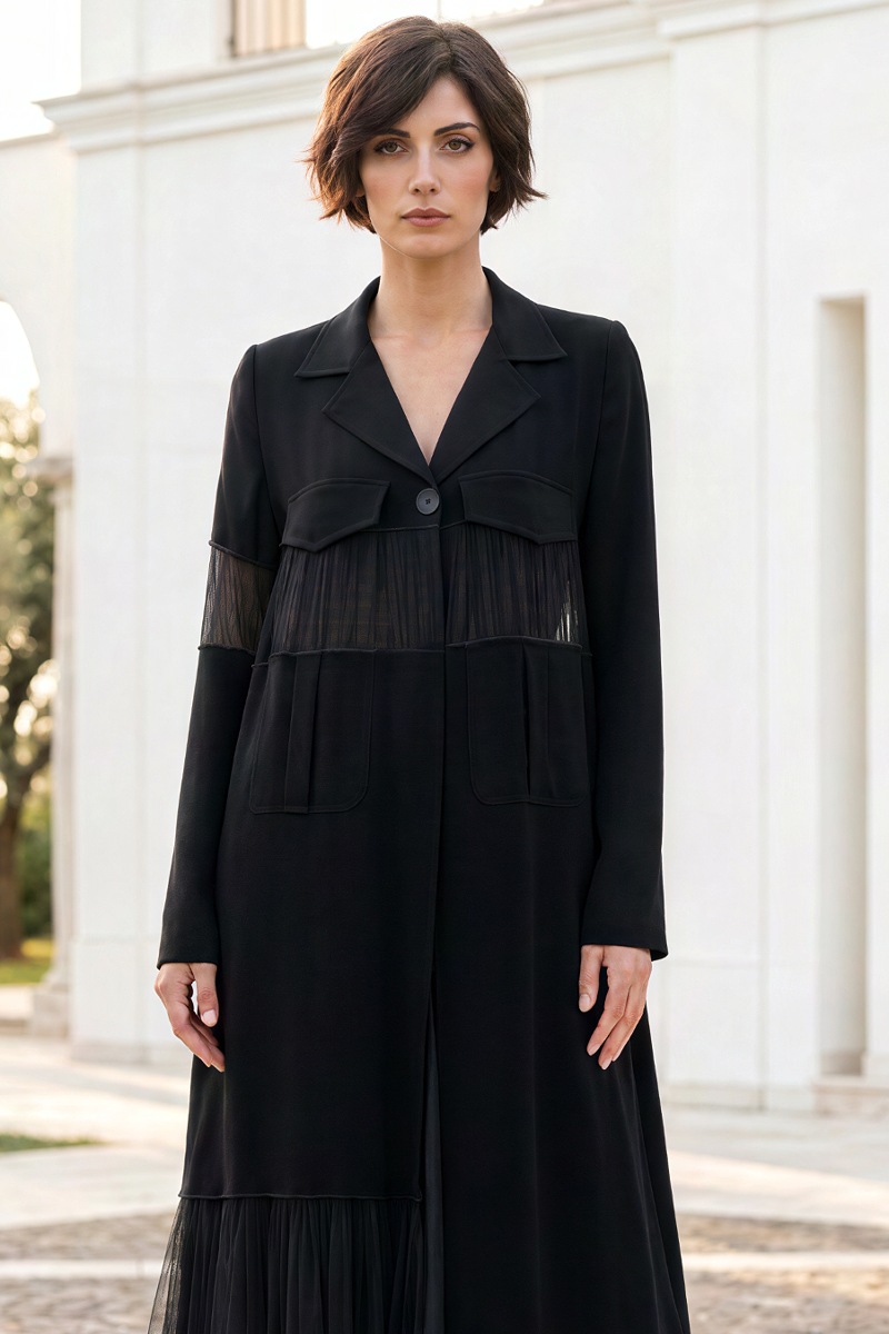 Abaya black Crepe and Tafta 01014 Abaya black Crepe and Tafta 01014