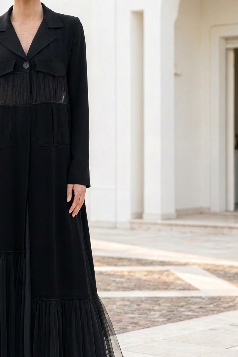 Abaya black Crepe and Tafta 01014 Abaya black Crepe and Tafta 01014