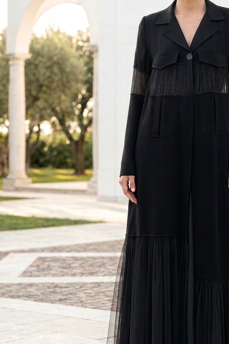 Abaya black Crepe and Tafta 01014 Abaya black Crepe and Tafta 01014